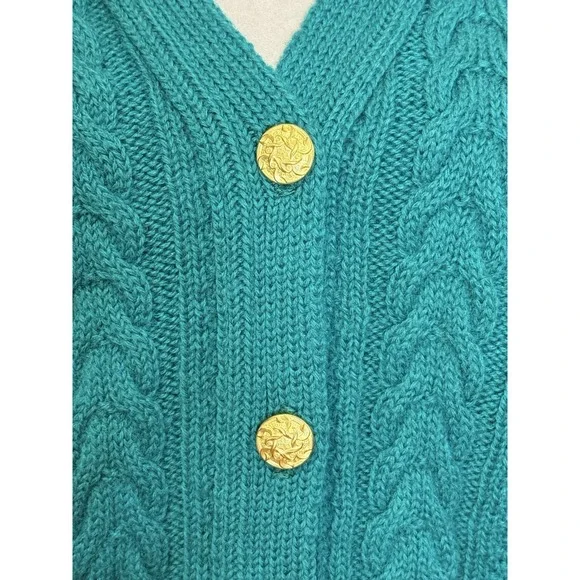 Vintage Wool Pendleton Green Women's Sweater Gold Buttons Classic Old Money LG - Picture 3 of 9